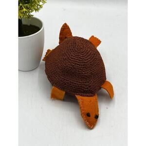 Vintage Handmade Felt & Crochet Turtle Stuffed Animal Folk Art Toy